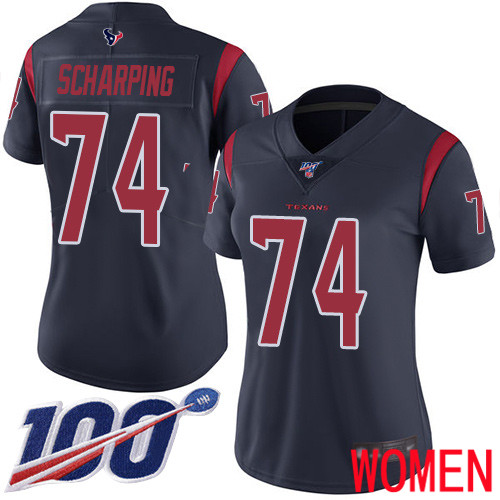 Houston Texans Limited Navy Blue Women Max Scharping Jersey NFL Football #74 100th Season Rush Vapor Untouchable->youth nfl jersey->Youth Jersey